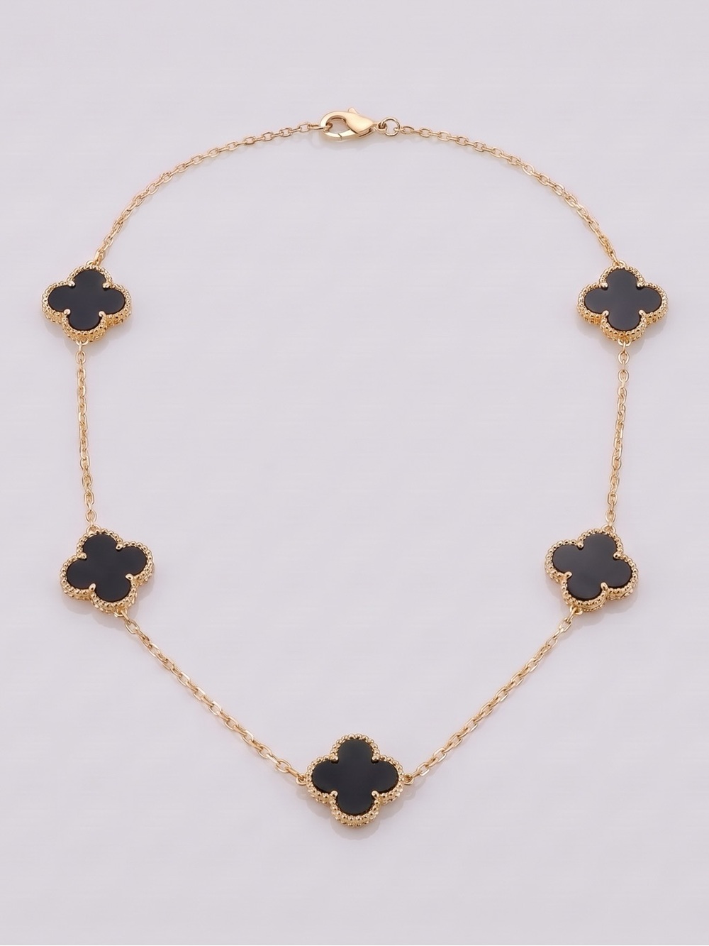 Gold Chain Necklace with Black Clover Accents